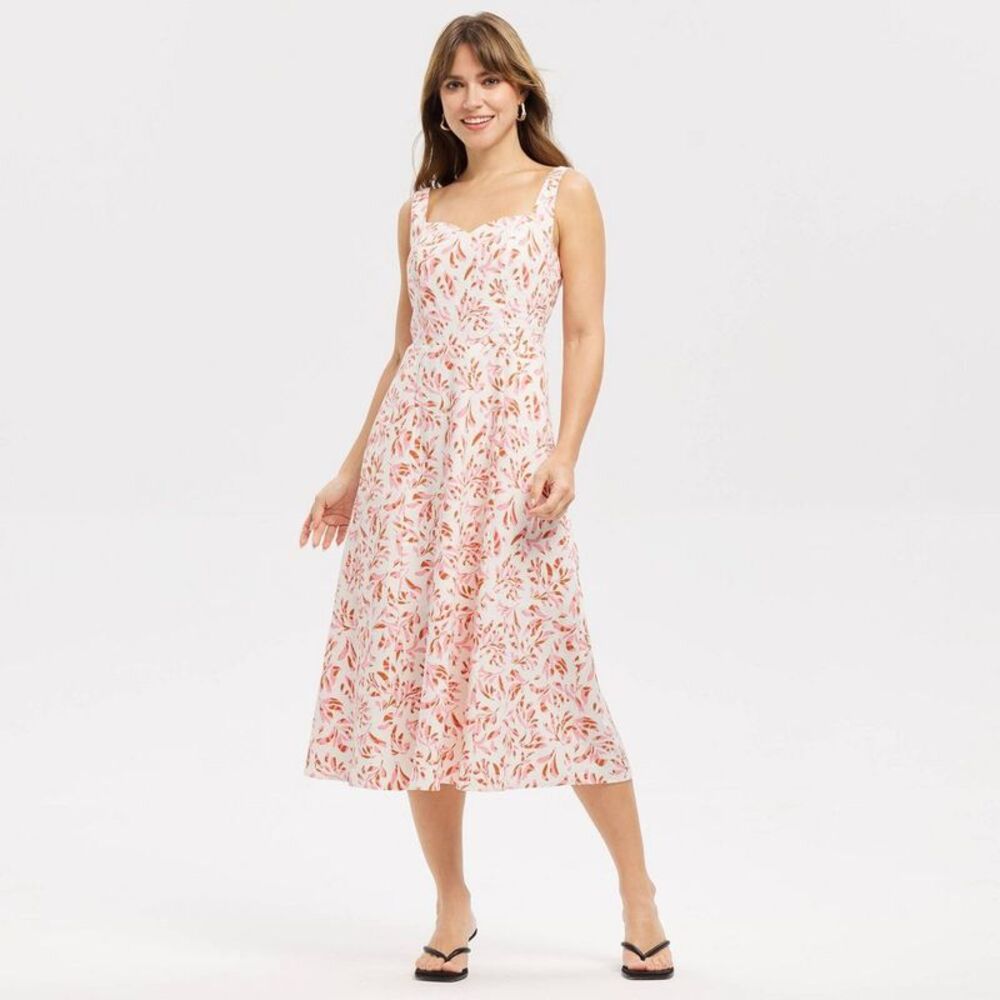 Women's Midi Dress - A New Day Pink Leaf M